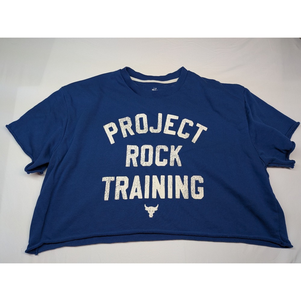 Under Armour Project Rock Training Cropped Sweatshirt Blue Womens Large LG Loose